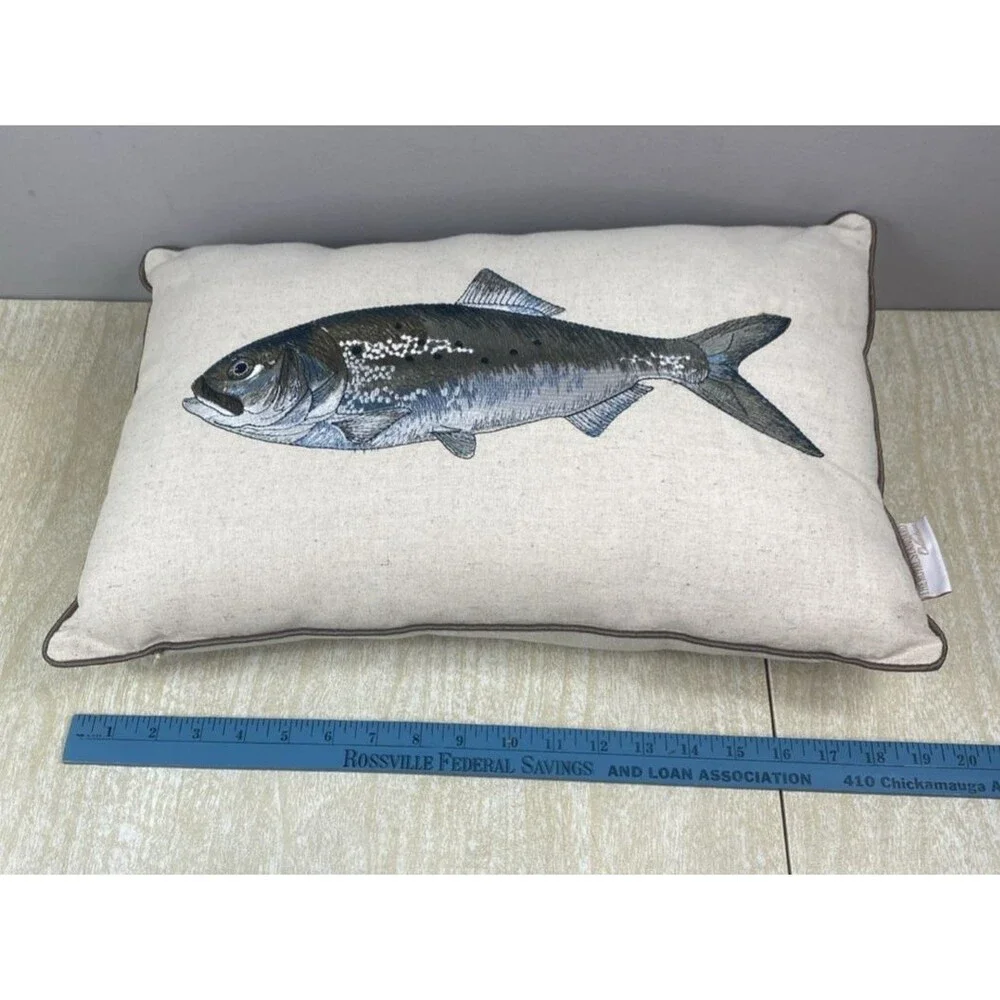 THE ROYAL STANDARD Throw Pillow  Embroidered Fish - Picture 4 of 6